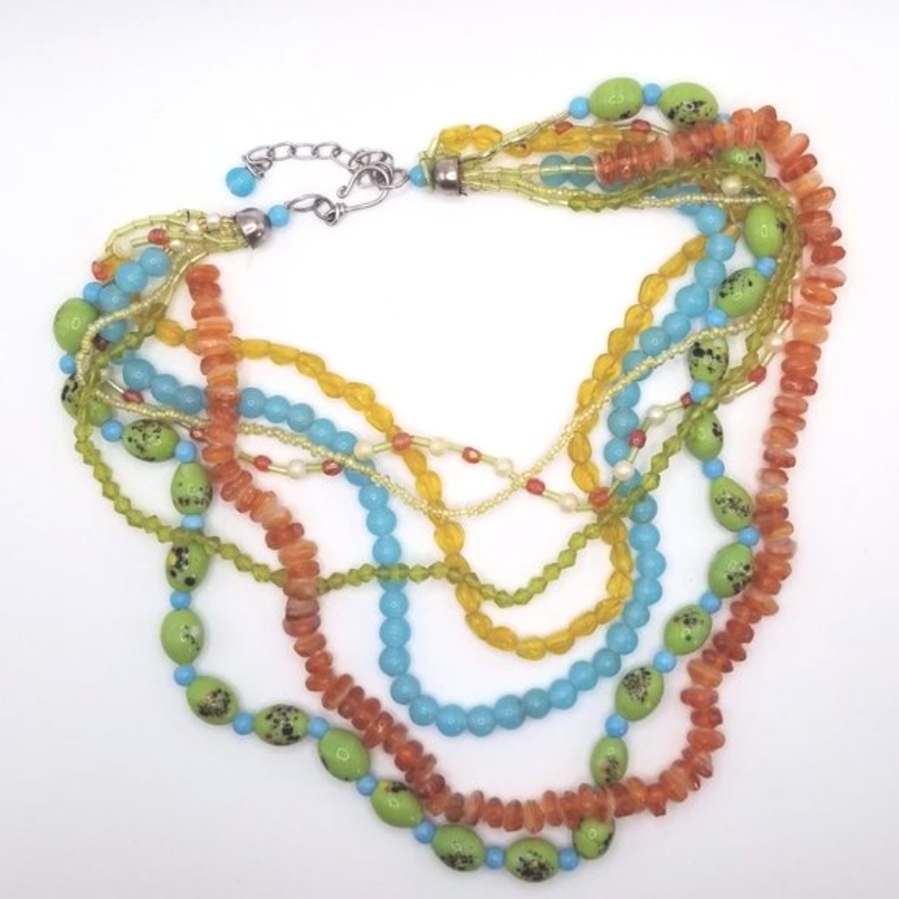 Multi Strand Colorful Mixed Bead Necklace Glass & Ceramic Beads